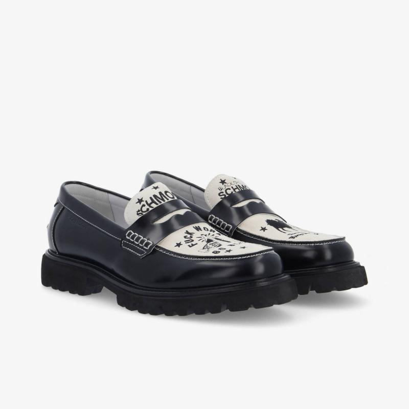JOHNNY LOAFER M - POLIDO/SUEDE - NOIR/BLANC